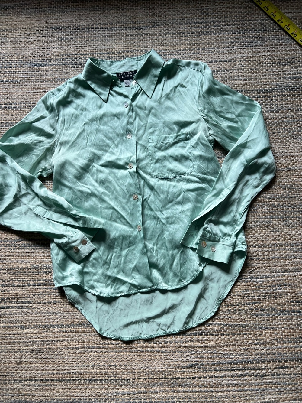 Spense Mint Green Silk Button-Up Shirt